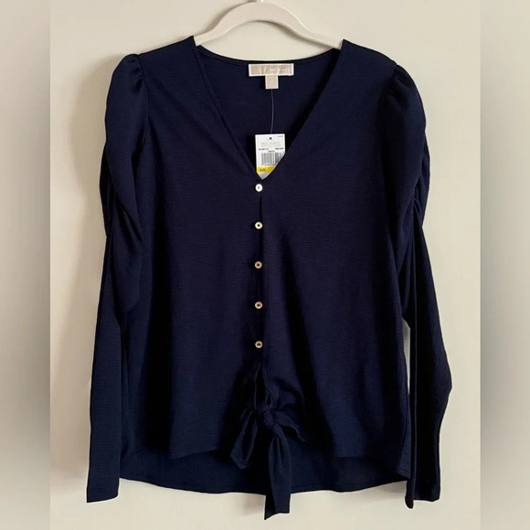 Michael Kors Navy Blue Button Down Blouse - Size M - Picture 1 of 9